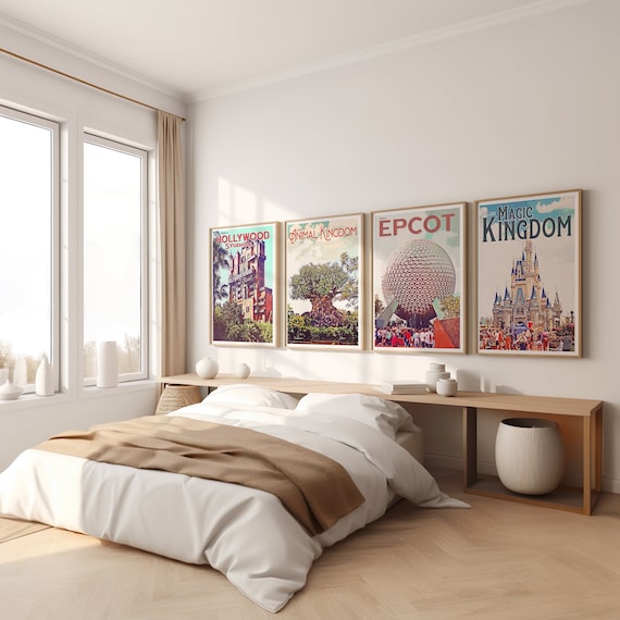 Retro Disney Prints, Walt Disney World Retro Prints, Retro Disney Posters, Four Parks Prints, Retro Disney World Prints, Set of Four Posters