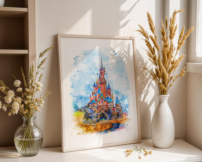 Disneyland Paris Print, Disney Watercolour Print, Disney Prints, Disney Posters, Disneyland Paris Castle, Disney Wall Art, Disney Gifts