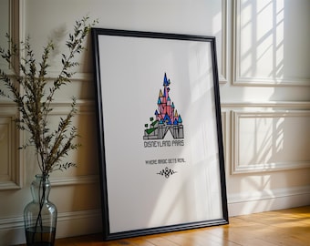 Stampa artistica Disney, Castello di Disneyland Paris, Stampe Disney, Parchi Disney, Arte astratta, Poster Disney, Stampe di Disneyland Paris, Line art