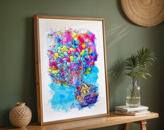 Disney Pixar UP Balloons, Watercolour Print, Disney Print, Disney Poster, Disney Gift, Disney Wall Art, Disney Watercolour, Up Prints