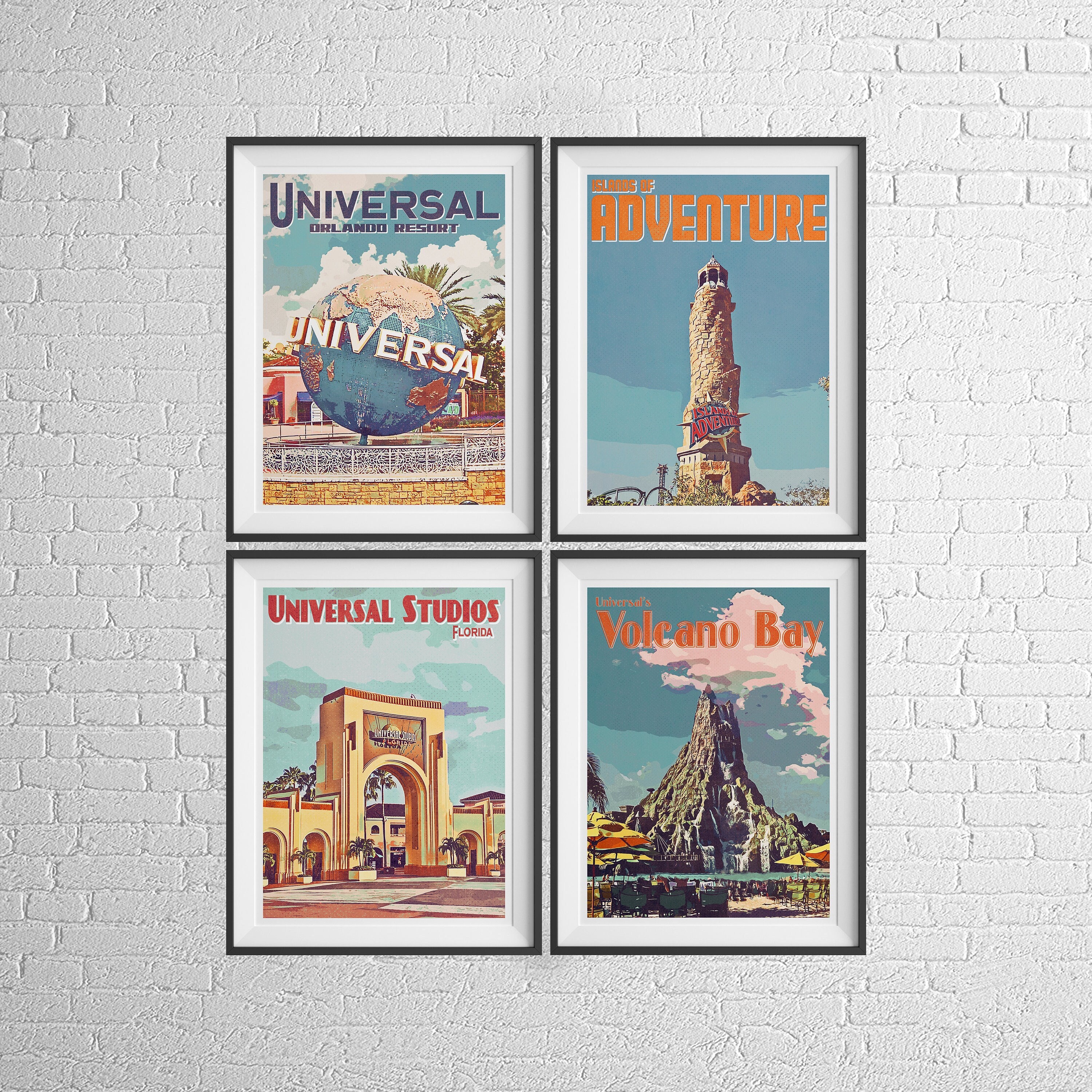 Universal Orlando Retro Poster Prints Set of Four Vintage