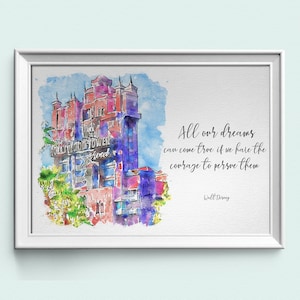 Walt Disney World Quote Prints, Landscape Set Of Four Watercolour Sketch Prints, Disney Park Prints image 4