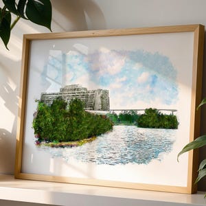 Impressão em aquarela do Disney's Contemporary Resort. Impressões da Disney disponíveis nos tamanhos A3, A4 e A5. imagem 4