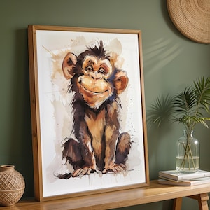 Estampas de berçário, Estampas de animais, Estampa de macaco, Arte de parede de berçário, Pôsteres de berçário, Fotos de berçário, Quarto de bebê, Estampas de selva, Estampas de safári