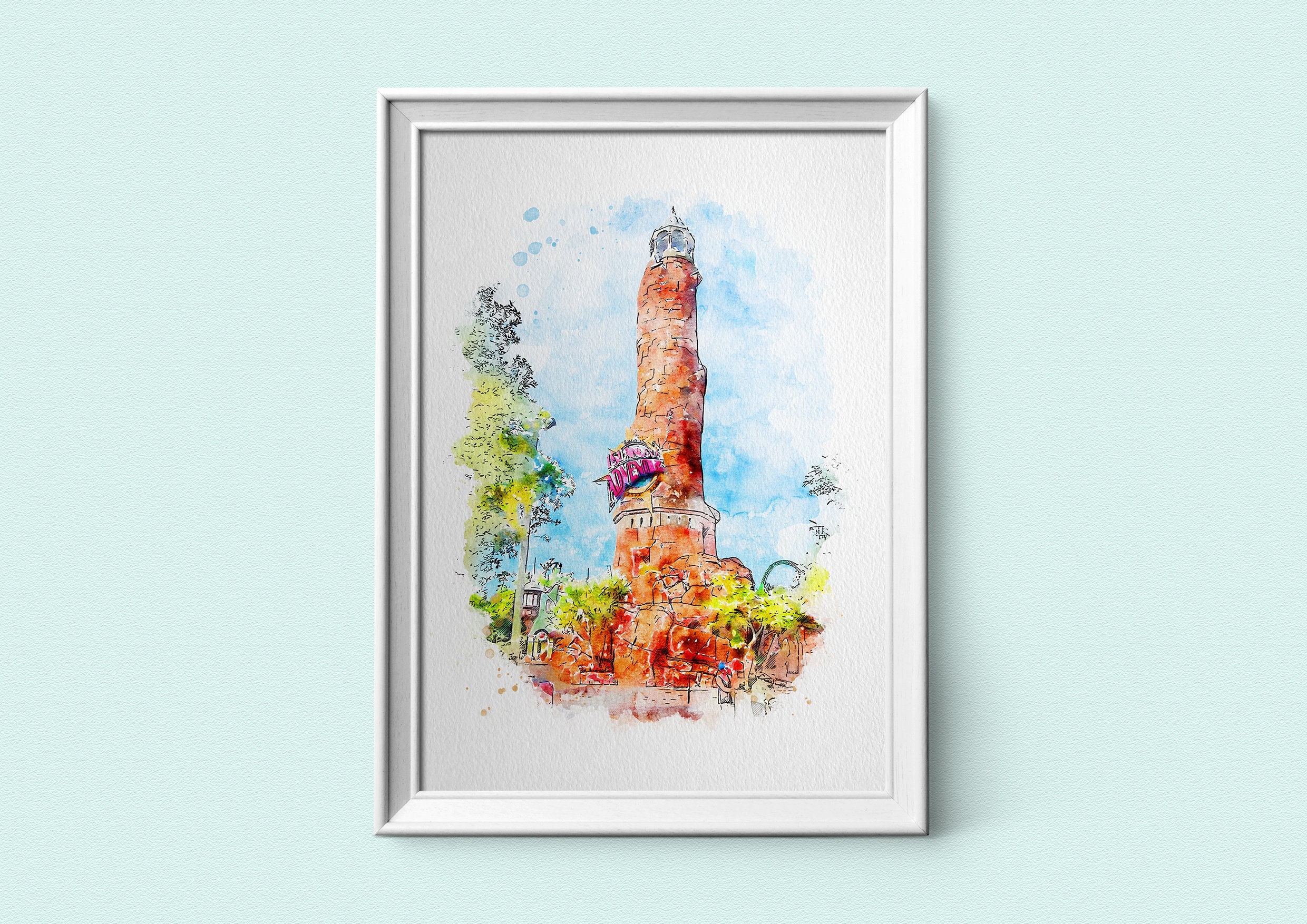 Islands of Adventure, Pharos Lighthouse Watercolour Sketch Print