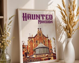 Haunted Mansion Retro Disney Drucke, Retro Disney Poster, Magic Kingdom Drucke, Disney World Poster, Disney Parks Poster, Attraktion Print