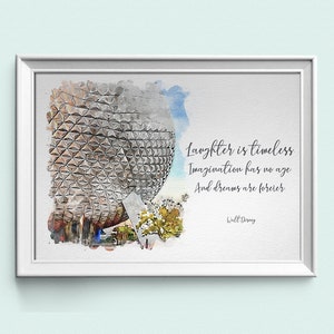 Walt Disney World Quote Prints, Landscape Set Of Four Watercolour Sketch Prints, Disney Park Prints image 3