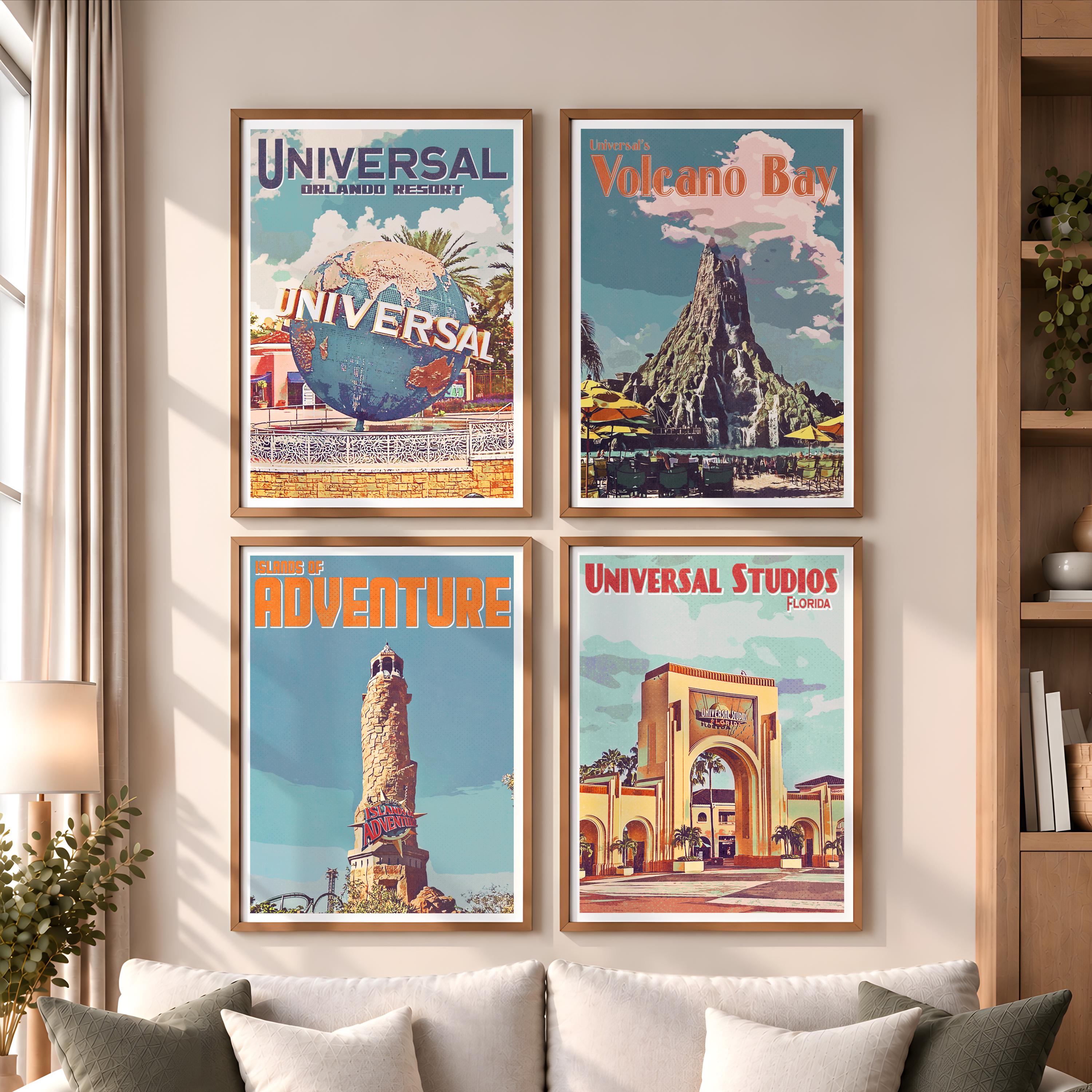 Universal Orlando Retro Poster Prints, Set of Four Vintage Style
