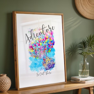 UP, Disney Watercolour Print With Quote Adventure Is Out There, Disney Prints, Wall Art, Disney Nursery, Up Nursery, Up Prints, Up Decor