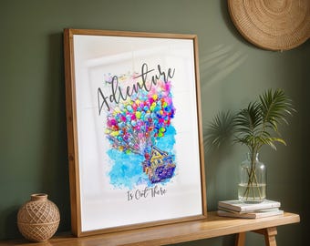 UP, Disney Watercolour Print With Quote Adventure Is Out There, Disney Prints, Wall Art, Disney Nursery, Up Nursery, Up Prints, Up Decor