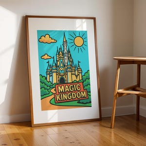 Magic Kingdom Colourful Illustrated Disney Print, Disney Poster, Disney Nursery Prints, Cinderella Castle, Disney World Prints, Disney Parks