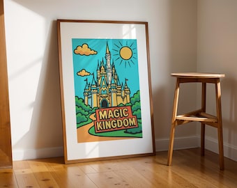 Magic Kingdom Colourful Illustrated Disney Print, Disney Poster, Disney Nursery Prints, Cinderella Castle, Disney World Prints, Disney Parks
