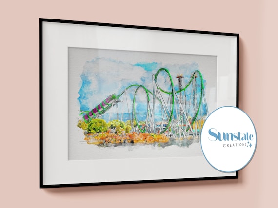 Incredible Hulk Roller Coaster Print Watercolour Sketch Universal Islands of Adventure A5 A4 A3 Etsy Canada