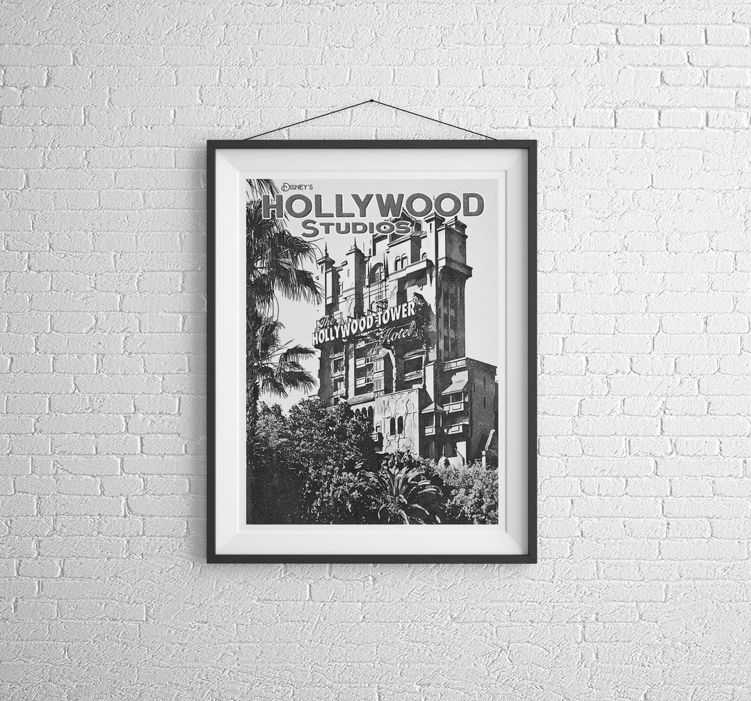 Hollywood Studios, Black & White, Retro Disney Print, Tower of Terror