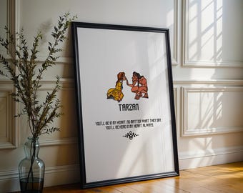 Disney Inspired Line Art Print, Tarzan Print, Disney Prints, Disney Inspired Artwork, Abstract Art, Disney Posters, Kids Disney Wall Art