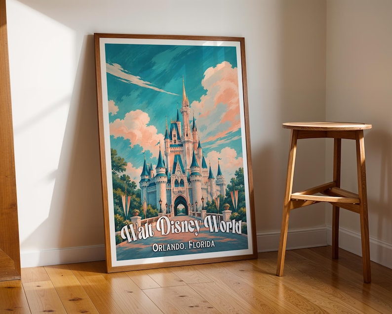 Walt Disney World Print, Vintage Poster of Walt Disney World, Disney Castle Poster, Vintage Disney World Wall Art, Vintage Disney Artwork