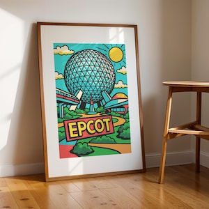 Epcot Bunt Illustriert Disney Druck, Disney Kinderzimmer Drucke, Disney Kinderzimmer Poster, Raumschiff Erde, Disney World Drucke, Disney Parks