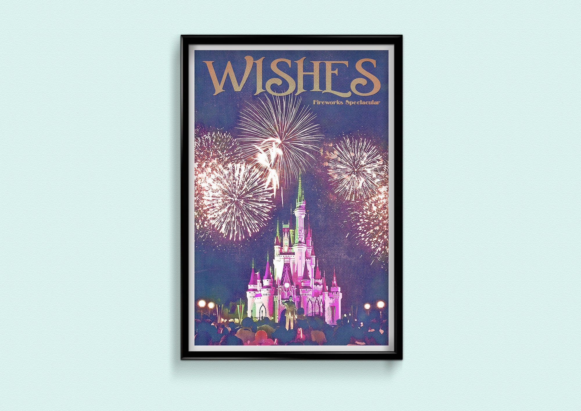 Wishes Retro Poster Print, Magic Kingdom Fireworks Spectacular, Walt Disney World Poster