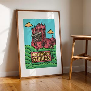 Hollywood Studios Colourful Illustrated Disney Print, Disney Poster, Disney Nursery Prints, Tower of Terror, Disney World Print, Disney Kids