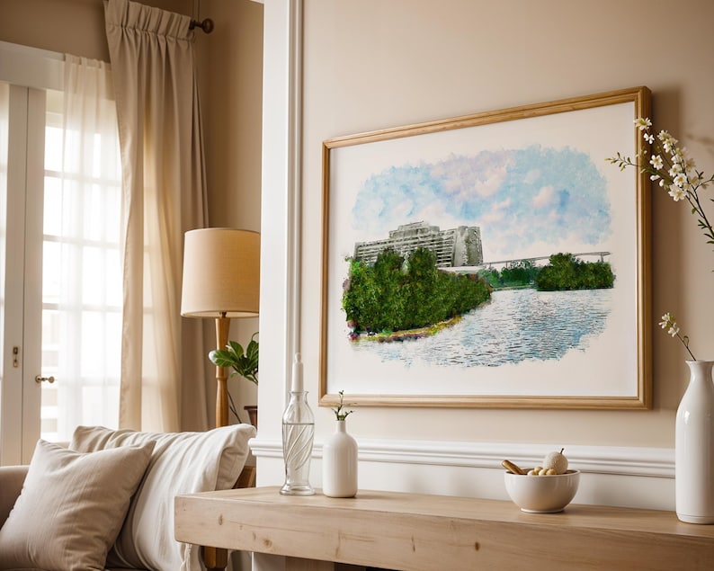 Disney's Contemporary Resort, Disney Prints, Walt Disney World Resorts, Disney Watercolour Prints, Magic Kingdom Resort, Disney World Prints, Disney Resort Artwork,