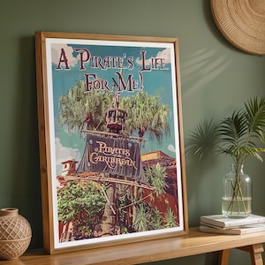 Stampa retrò Disney Pirati dei Caraibi, poster Disney, Magic Kingdom, stampe Disney World, arte Disney, stampe dei parchi Disney, giostre Disney