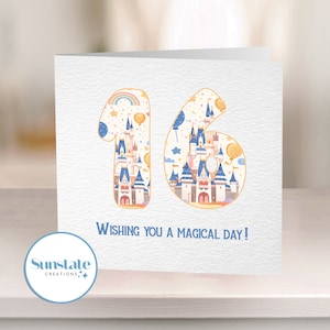 Schloss Geburtstagskarte, personalisierte Karte, Alter Geburtstagskarte, Jubiläumskarte, Disney-Karte, Kindergeburtstag, Feierkarten