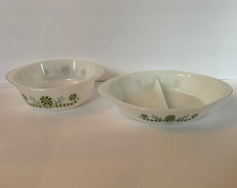 Vintage Glasbake Bowl J2600 #76 Floral Brown Milk Glass bowl Casserole 1.5 QT