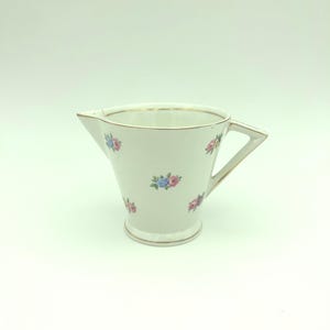 Vintage Palissy Pottery England White 6 Ounce Creamer With Pink, Yellow, Blue And Purple Floral Sprays And Gold Gilt Trim