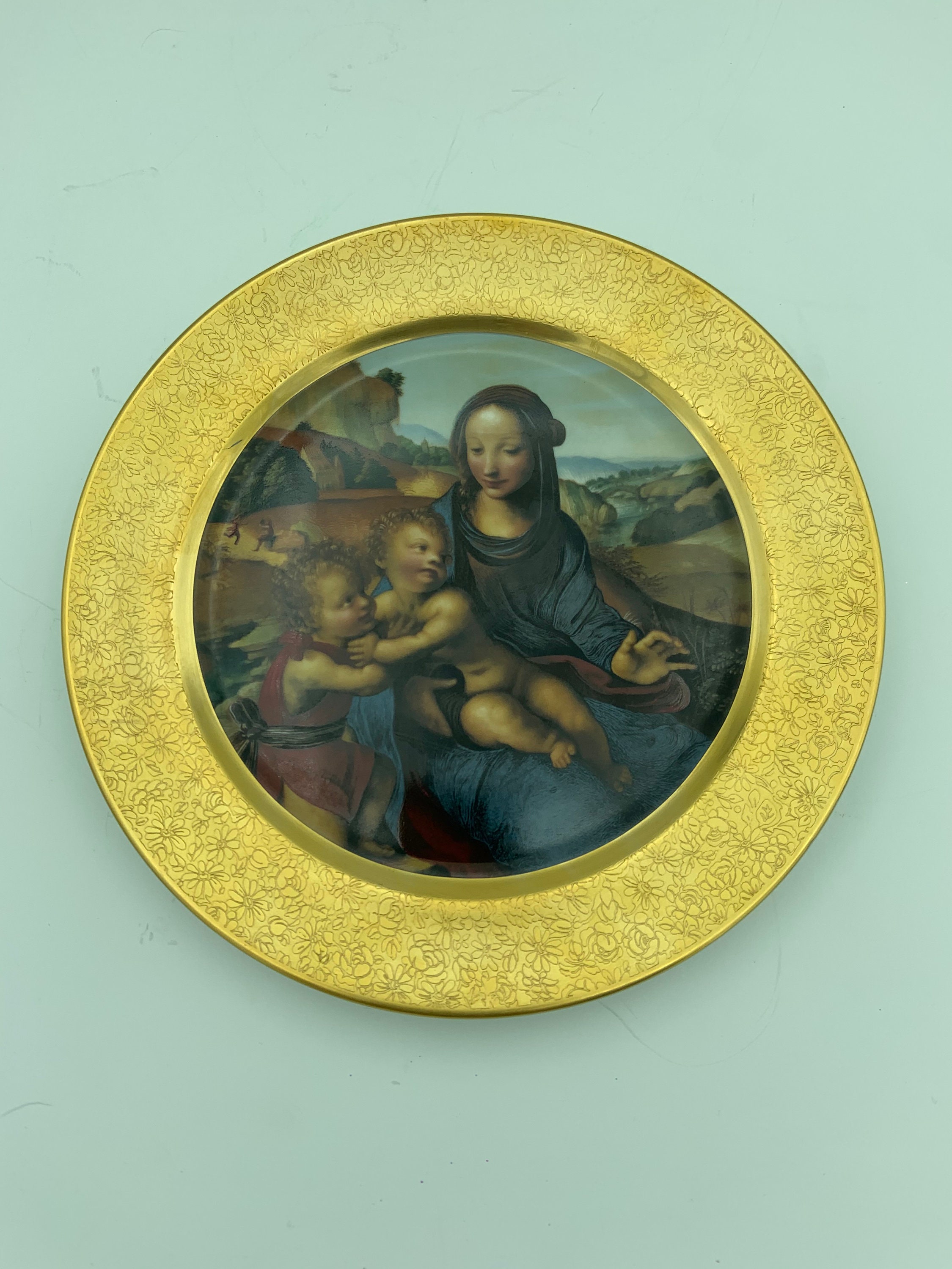 Vintage 1980 Pickard China Hand Decorated Numbered 8" Christmas Plate With Detail From Sodoma's Madonna And Child With The Infant Saint John