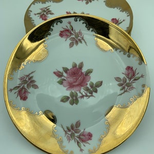 Vintage 6-Piece Arzberg Bavaria Germany Pink Rose With Gold Gilt Trim Dinnerware Set Includes 10&quot; Dinner Plate And Five Salad Dessert Plates