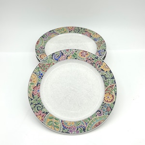 4 Vintage Christopher Stuart Paisley Mural Pattern #Y2230 Multicolor Floral Paisley 8" Stoneware Salad Dessert Plates Designed By Jenny Faw