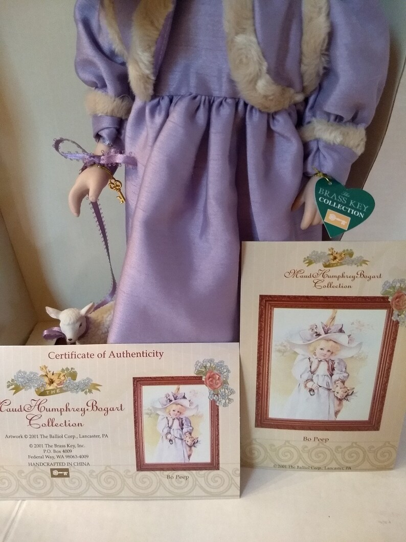 Maud Humphrey Bogart Brass Key Collection Little Bo Peep & Sheep Genuine 16 Porcelain Doll With Certificate Of Authenticity In Original Box image 7