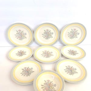Vajilla vintage americana Limoges Triumph Oslo Surf gris amarillo n.° D-47 con diseño floral, 9 piezas. Incluye 4 platos de ensalada, 4 platos de pan y un frutero.