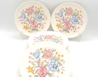 Vintage 10-Piece Pope Gosser Sterling China Kent Pattern Floral Dinnerware Set Includes Two 6" Saucers And Eight 6" Bread & Butter Plates