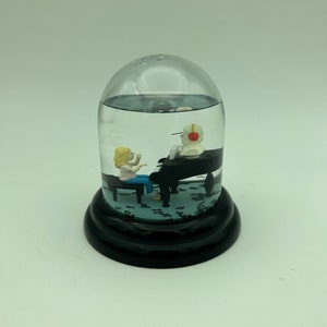 Vintage 1988 John Jonik Enesco Imports Corp. Girl Playing Piano With Musicians Bust 4&quot; Snow Globe Water Dome With Black Musical Notes Snow