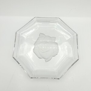 Vintage Mikasa Crystal Giftware 8 Inch Octagonal Shaped Rimmed Plate With Etched Frosted Rose Design In Center