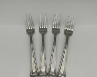 Set Of Four Vintage Gorham Silver Manufacturing Company Glossy Monet Pattern 18/8 Stainless Steel 8 Inch Individual Dinner Forks