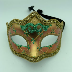 Original Hand Painted In Italy Venezia Decorative Glitter And Gold Venetian Mardi Gras Collectible Masquerade 6 Inch Costume Face Mask