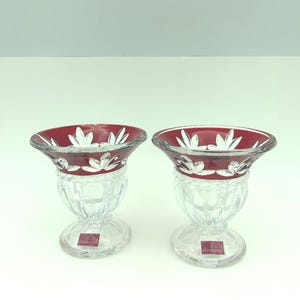 Set Of Two Celebrations By Mikasa Corinth Ruby Cut To Clear Crystal Glass Four Inch Votive Taper Candlesticks Candle Holders