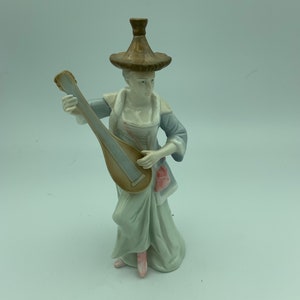 Vintage KPM Berlin Germany Porcelain Lady Musician Playing Mandolin Instrument 7 Inch Figurine Sculpture