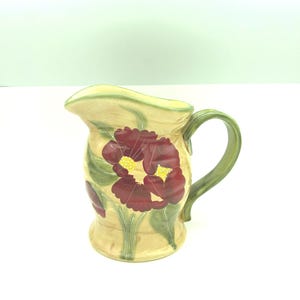 Fleur Rustique by Nanette Vacher for Ambiance Collection Raised Red Poppy Flowers And Green Leaves 48 Ounce Water Pitcher Beverage Server