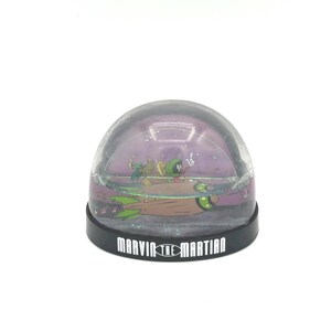 Vintage Looney Tunes Marvin The Martian And Pet K-9 Alien Dog On Rocket Spaceship Small 3 Inch Plastic Souvenir Glitter Snow Globe