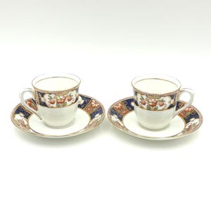 Juego de 4 tazas de café vintage Colclough China Longton England n.° 4845 con motivo de medallón floral Imari (2 tazas y 2 platillos)