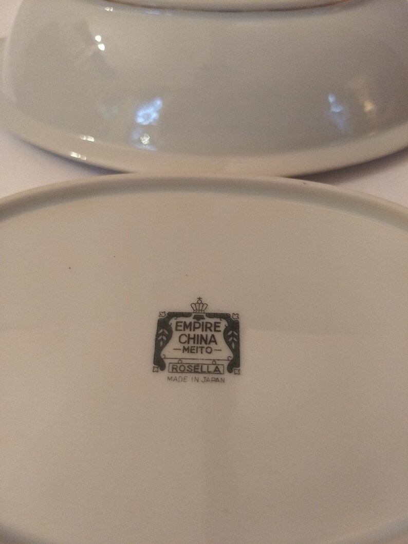 Set Of Two Vintage Meito Empire China Rosella Floral Gold Trimmed 11 Oval Vegetable Serving Dishes Bowls