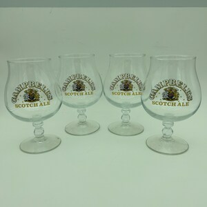 Set Of Four Vintage Barware Campbell&#39;s Scotch Ale Whiskey Collectible 16 Ounce Stemmed Beer Pub Glasses Snifters Goblets