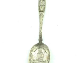 Vintage Sterling Silver New York State Collectible 5" Souvenir Teaspoon With Grant's Tomb, Statue Of Liberty, Brooklyn Bridge & NY City Seal