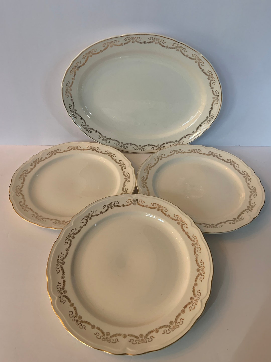 4-piece Vintage Edwin Knowles USA Arcadia Ivory Gold Leaf and - Etsy