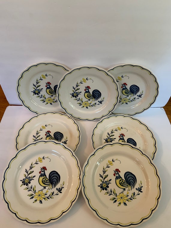 Set of Seven Nikko Early Bird Pattern Rooster Chicken Farm Themed 10 Inch Ironstone Scalloped Edge Dinner Plates Etsy UK