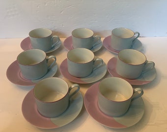 Vintage 16-Piece Set Mikasa Fine China Designed By Larry Laslo Lavender Gray Wave #L5096 Dinnerware Includes 8 Flat Coffee Cups & 8 Saucers