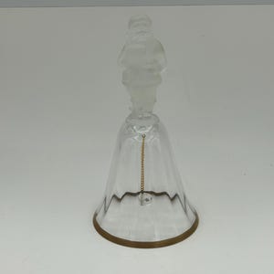 Vintage 1985 Lenox Fine Lead Crystal Limited Edition 7 Inch Clear Glass Christmas Bell With Frosted Glass Santa Claus Checking List On Crown